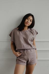 AmourLinen Damen vegan Pyjama Set Kurzarm Wolke Nine Rosy Brown
