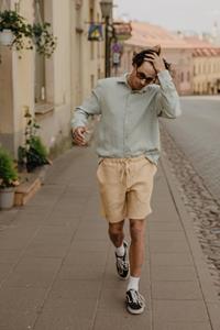 AmourLinen Herren vegan Leinen-Shorts Ares Senf