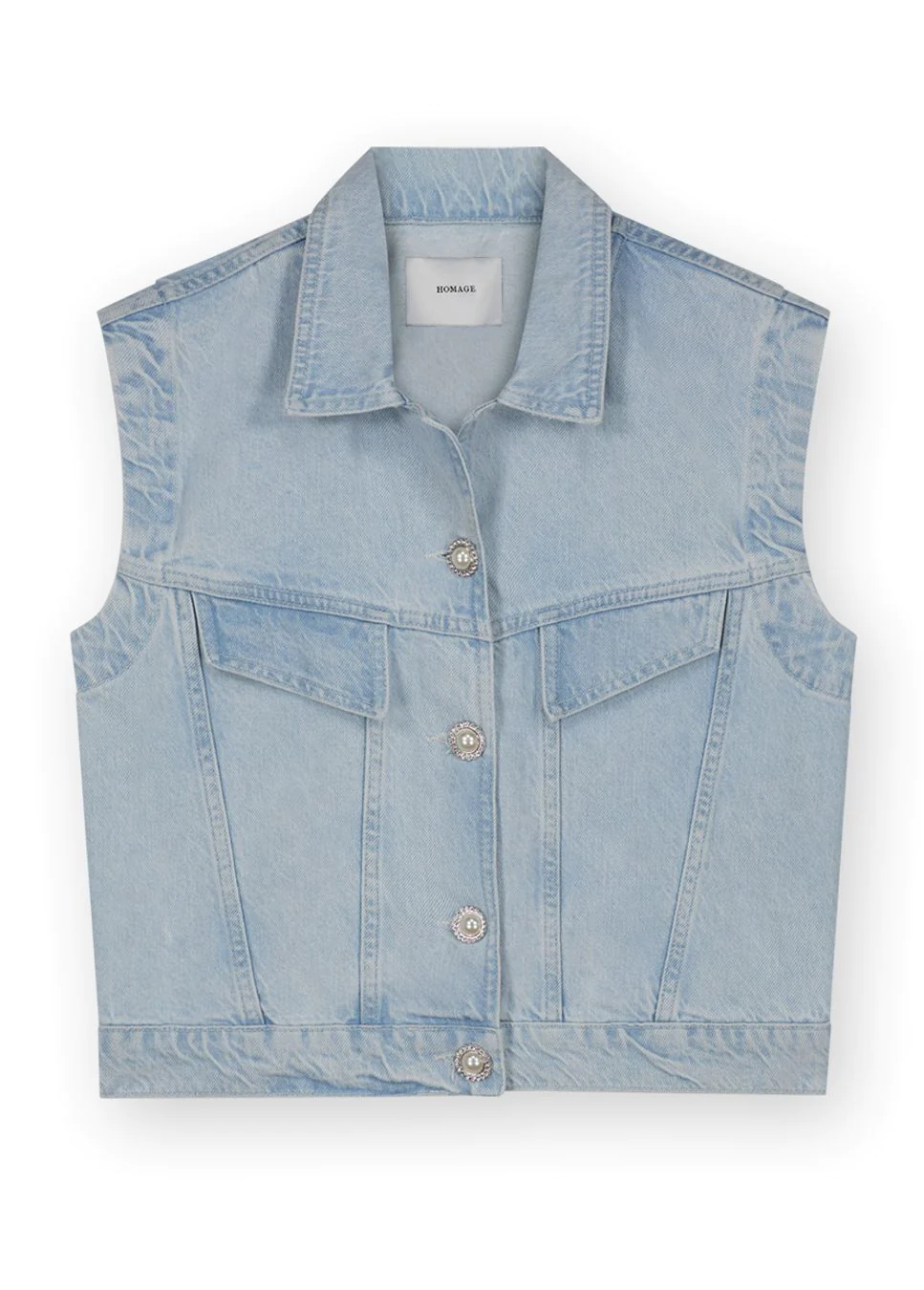 Homage to Denim Licht kort denim gilet met strass