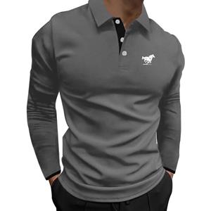 Haodingfushi Mannen Casual Slim Fit Revers Business Casual Polo Shirt, Mannen Lange Mouw Sport Print Polo Shirt.