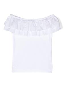 Monnalisa Off-shoulder T-shirt met ruches - Wit