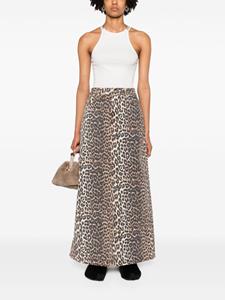GANNI High waist denim midi-rok met luipaardprint - Beige
