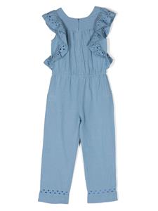 ruffle-trim linen jumpsuit - Blauw