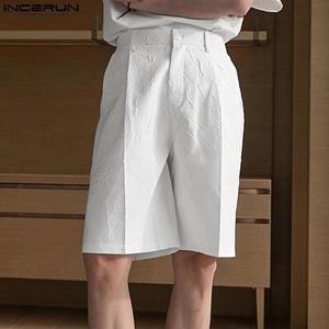 INCERUN Herenmode zomer effen kleur vijf broek klassieke textuur jacquard shorts