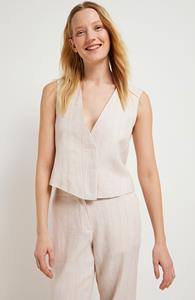 Lanius Damen vegan Gilet Leinenstreifen Creme