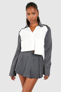 Boohoo Geplooid Mid Rise Mini Mini Rokje Met Krijtstrepen, Grey