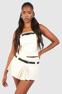 Boohoo Geplooid Mini Rokje Met Ceintuur, Cream