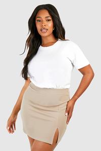 Boohoo Plus Mini Rokje Met Zijsplit, Taupe