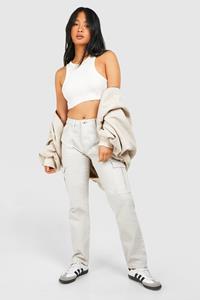 Boohoo Petite Basics Cargo Pocket Jeans, Ecru