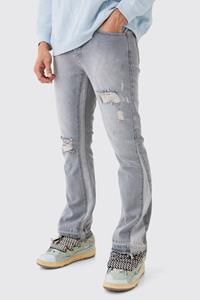 Boohoo Slim Fit Flared Jeans Met Versleten Panelen, Light Grey