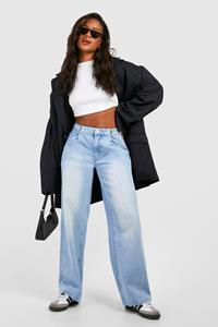 Boohoo Vervaagde Wide Leg Jeans Met Verstelbare Tailleband, Light Blue