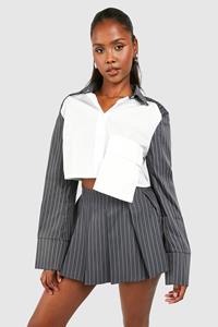 Boohoo Contrast Sleeve Boxy Cropped Shirt, Grey