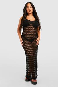 Boohoo Plus Crochet Strappy Beach Maxi Dress, Black