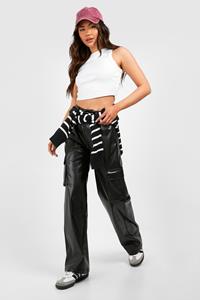 Boohoo Nepleren Cargo Broek Met Zak Detail En Rechte Pijpen, Black