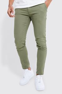 Boohoo Skinny Fit Chino Broek Met Tailleband, Khaki
