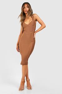 Boohoo Strakke Midi Jurk Met Dubbele Bandjes, Chocolate