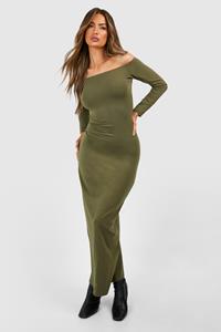 Boohoo Super Zachte Premium Bodycon Maxi Jurk Met Uitgesneden Hals, Khaki