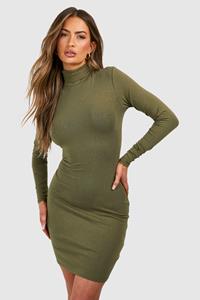 Boohoo Super Zachte Premium Bodycon Mini Jurk Met Col, Khaki
