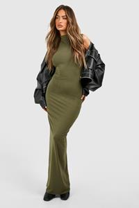 Boohoo Super Zachte Premium Bodycon Maxi Jurk Met Hoge Hals, Khaki