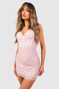 Boohoo Kanten Mini Jurk Met Korset Detail, Blush
