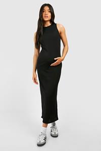 Boohoo Zwangerschap Zachte Geribbelde Midaxi Jurk Met Racer Hals, Black