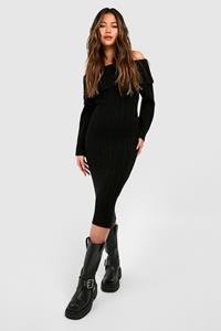 Boohoo Trui Jurk Met Open Schouders, Black