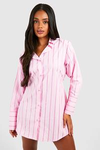 Boohoo Striped Cinched Waist Shirt Dress, Pink