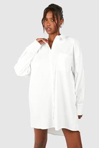 Boohoo Cotton Poplin Ultimate Oversized Shirt Dress, White