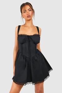 Boohoo Katoenen Melkmeisjes Mini Jurk Met Bandjes, Black