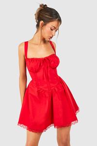 Boohoo Katoenen Melkmeisjes Mini Jurk Met Bandjes, Red