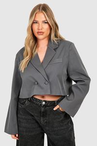 Boohoo Plus Korte Boxy Blazer Met Dubbele Knopen, Charcoal