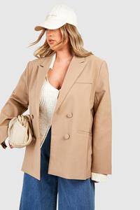 Boohoo Plus Getailleerde Baggy Blazer Met Dubbele Knopen, Taupe
