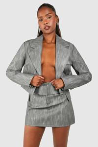 Boohoo Korte Gebleekte Nepleren Blazer, Charcoal