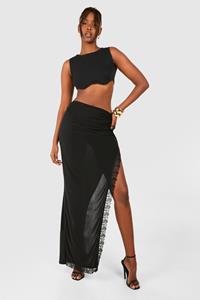 Boohoo Slinky Lace Trim Maxi Skirt, Black