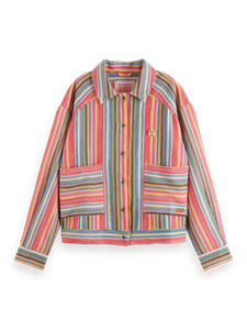 Scotch & Soda 177271 720 scotch&soda short trucker jacket in multi colour stripe vibrant stripe med yellow