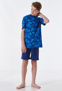 Schiesser Pyjama short Organic Cotton borstzak bladeren blauw - Nightwear 
