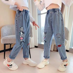 GS Kinderen 2021 Nieuwe aankomst Koreaanse mode casual jeans voor meisjes elastische taille cartoon denim broek jeans voor tieners