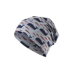 Sterntaler Slouch beanie walvissen grijs-blauw