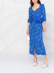 ulyanasergeenko Ulyana Sergeenko Midi-jurk met ruches - Blauw
