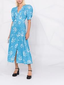 ulyanasergeenko Ulyana Sergeenko Midi-jurk met bloemenprint - Blauw