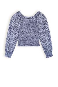 NoBell Meisjes blouse smocked denim - Tessa - Satijn blauw