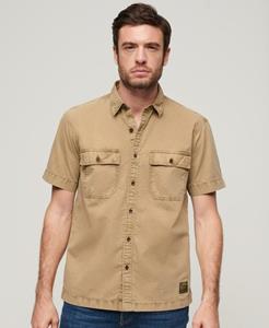 Superdry Mannen Military Overhemd met Korte Mouwen Tan