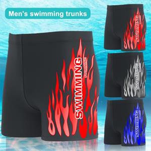 Kaileflf Middenhoge zwembroek met trekkoord aan de binnenkant en voering, elastische tailleband, ademende zwemshort voor heren met vlammenprint, strandkleding