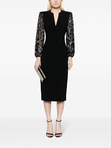 Jenny Packham The Swan sequin-sleeve midi dress - Zwart