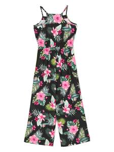 Monnalisa Jersey jumpsuit met bloemenprint - Zwart