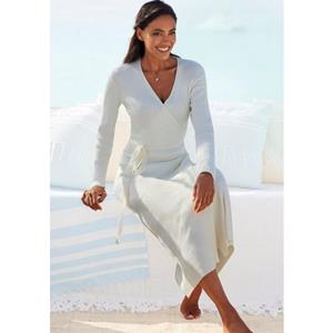 Lascana Gebreide jurk -Loungejurk Wikkeljurk met tailleband, loungewear