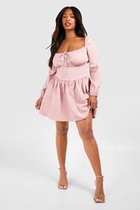 Boohoo Plus Bengaline Milkmaid Corest Skater Dress, Rose