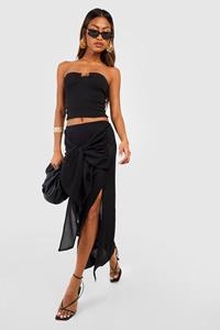 Boohoo Opgeknoopte Kaasdoek Maxi Rok Met Textuur, Black