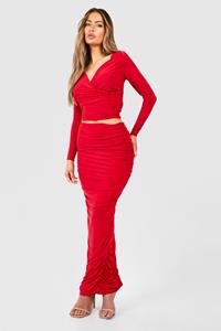 Boohoo Strakke Geplooide Maxi Rok, Red