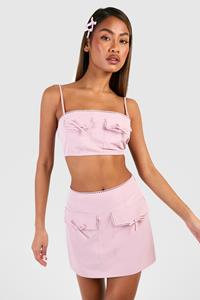 Boohoo Bow Pocket Detail Micro Mini Skirt, Rose Pink